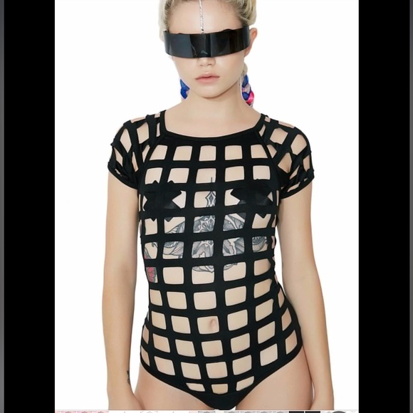 Black cut out caged bodysuit / swimsuit - Picture 1 of 4